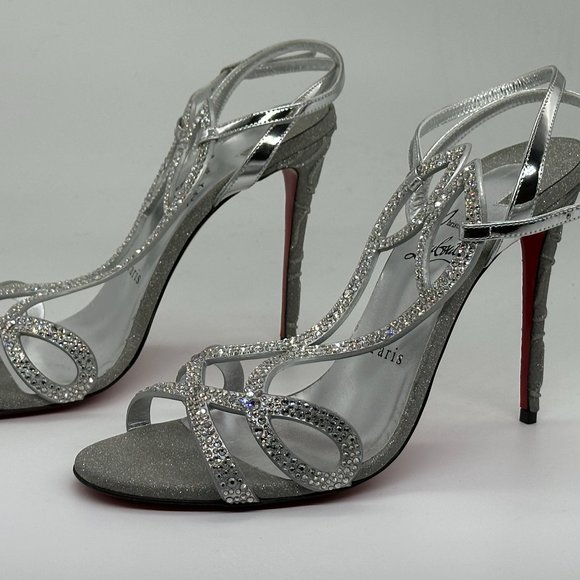 Christian Louboutin DOUBLE L STRASS 100 Crystal Glitter Sandals Heel Shoes - Picture 8 of 16